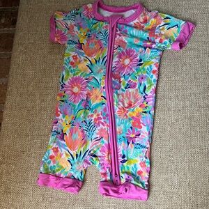 Gigi and Max Bamboo Vibrant Floral Shorty Baby Romper with Headband 3-6 Months